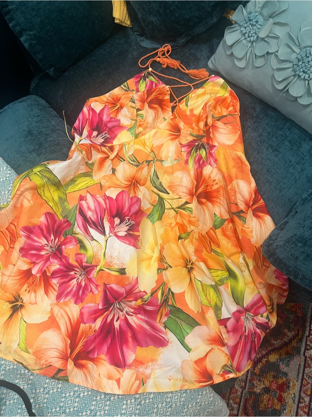 Floral Orange & Pink Spaghetti Strap Sundress - Picture 2 of 3